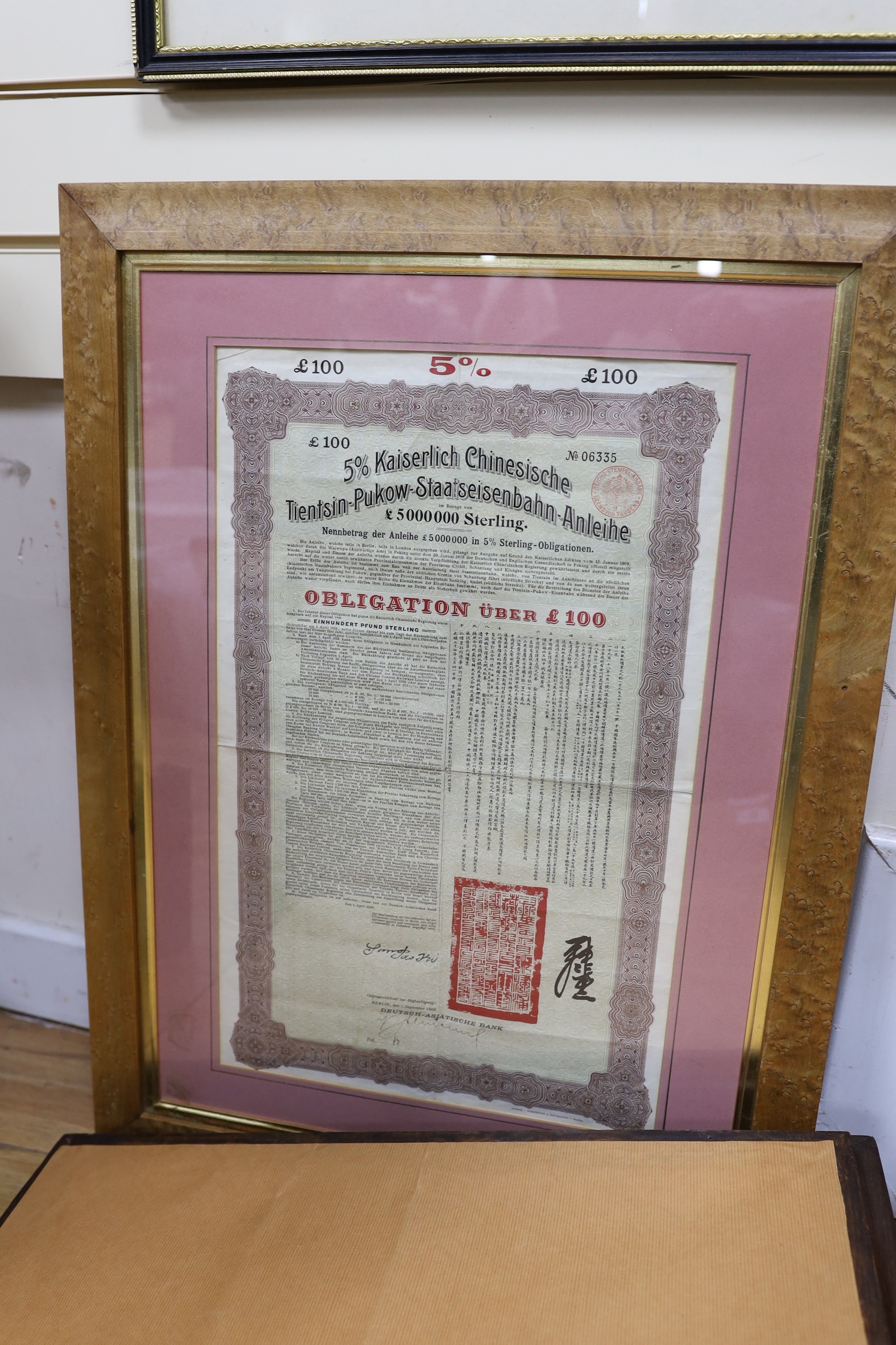 Four framed Chinese bonds